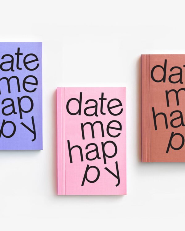 Front view of the three colours/versions in which Julie Joliat's undated 'Date Me Happy' planner is available: Blueberry Milk (violet), Cotton Candy (bubblegum pink) and Cannelle (cinnamon).