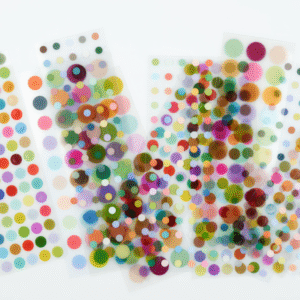 A scan of the Clear Beads Stickers in both sizes