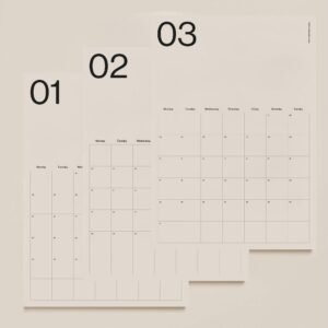The first three sheets of the 2026 Monthly Calendar by Slovenian design studio This Might Work.